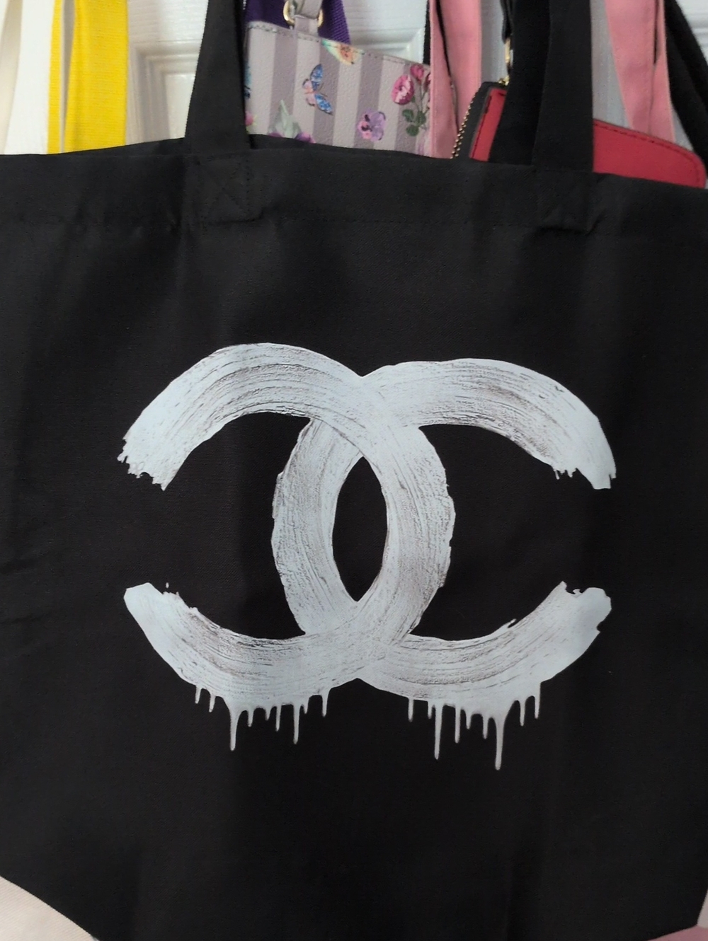 Coco Chanel Black Canvas Tote Bag Hand Made ( Not Real) But A Nice Tote